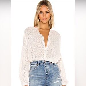 Free People Maddison Eyelet Blouse, white, Size XS Brand New without Tag